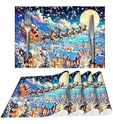 Santa Snowy Sleighride Placemats Set of 4 Washable Table Place Mats for Dining Kitchen Party Decor