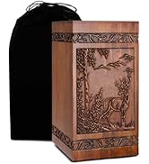 Wooden Cremation Urn for Human Wood Ashes Engraved Deer Decorative Box Funeral Urns for Adult Mal...
