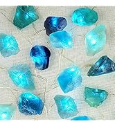 BOHON Natural Fluorite String Lights Battery Operated with Remote Sea Glass Raw Stones Decorative...