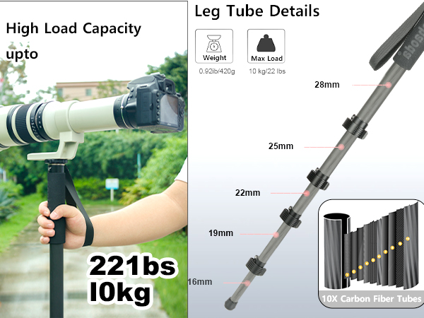 Camera Monopod Stand, Carbon Fiber Photography Monopod Portable Travel Unipod Stick Pole