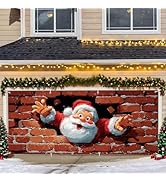 Santa Claus Wall Breaker Garage Door Banner – Brick Wall Christmas Scene, Holiday Outdoor Vinyl D...