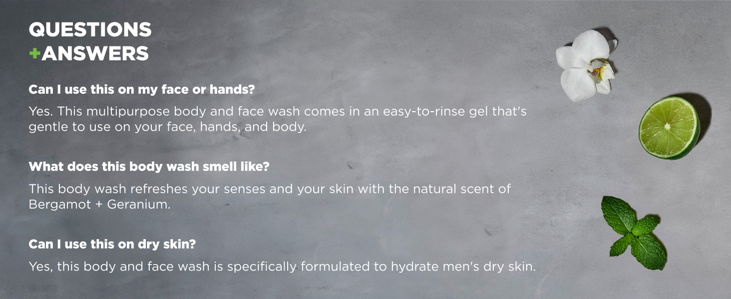 Q&amp;A section on a textured gray backdrop, with flowers, mint leaves &amp; a sliced lime.