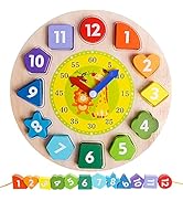 Skrtuan Wooden Shape Color Sorting Clock- Teaching Time Number Blocks Clock Shape Patterns Sortin...