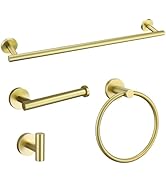 Brushed Gold Bathroom Hardware Accessories Set 4 Pieces Towel Bar Set Modern Round Towel Ring 19....