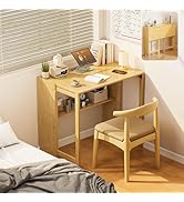 Dezyfurni Bamboo Foldable Desk, Folding Desks for Small Spaces, Mid Century Small Computer Desk w...
