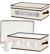 homyfort 2 Pack Mug Storage Box with Dividers, China Cup Storage Containers Organizer Hard Shell ...