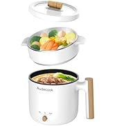 Audecook Hot Pot Electric with Steamer, 1.8L Portable Mini Travel Cooker, Multifunctional Non-Sti...