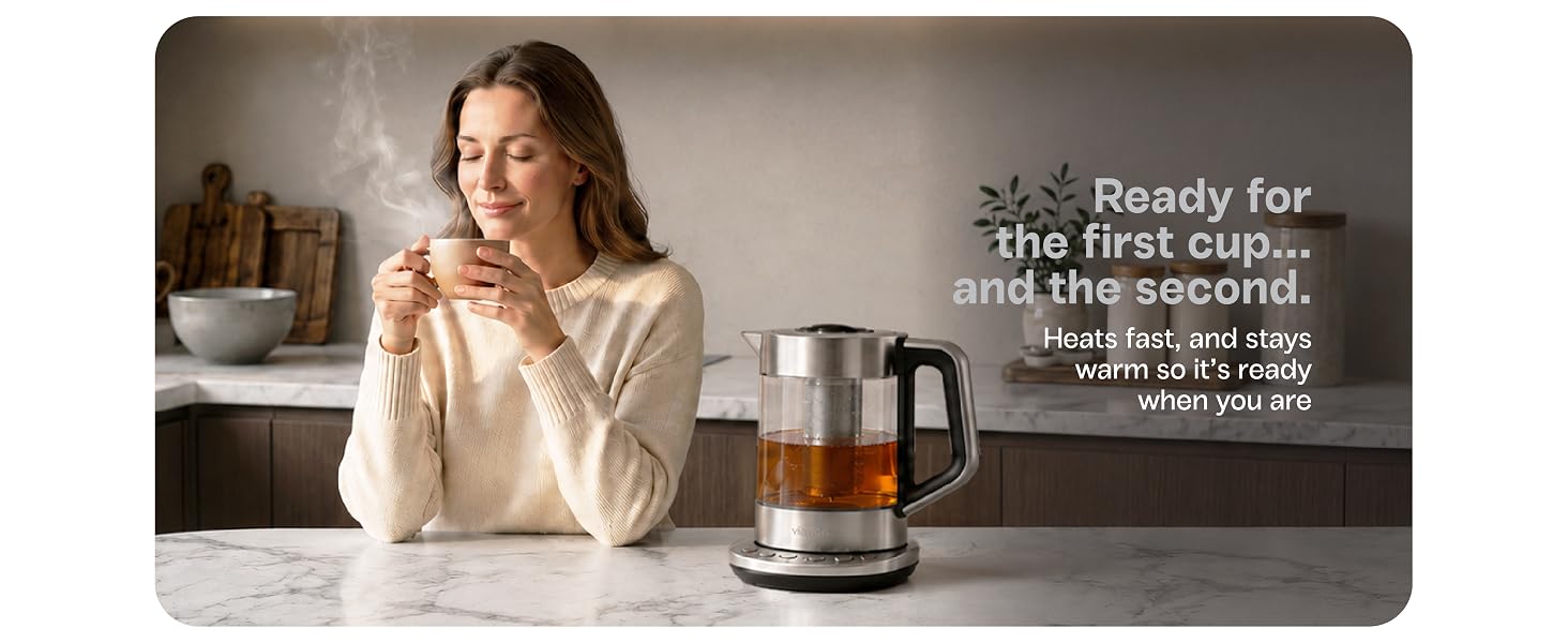 Glass electric tea maker with Keep Warm function for multiple cups of hot tea