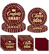 Maroon and Gold Graduation Paper Plates and Napkins Serve 50, Polka Dots Graduation Decorations C...
