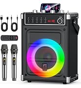 JYX Karaoke Machine with 2 Wireless Microphones, Portable Bass/Treble Bluetooth Speaker with LED ...