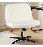Sweetcrispy Criss Cross Chair Legged, Armless Office Wide Desk Chair No Wheels, Swivel Vanity Hei...