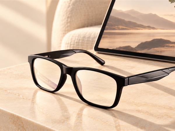 ZENOX glasses beside a tablet on warm marble.