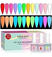SAVILAND Glows in The Dark Gel Nail Polish Set - 12 Halloween Colors Luminous Neon Nail Gel Polis...
