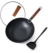 Kordisen Carbon Steel Wok, 12.6inch Nonstick Wok with Lid, Woks &amp; Stir Fry Pans for Cooking, Flat...