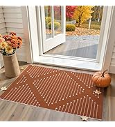 LIVEBOX Burnt Orange Entryway Rug, Washable Front Door Rug Cotton Blend Kitchen Rugs, Boho Woven ...