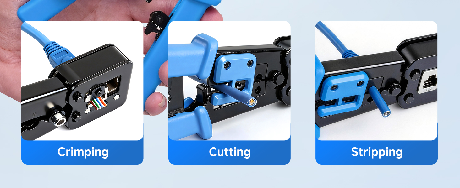 Modular RJ45 Crimp Tool (Ethernet Crimper) with Built-in Wire Cutter and Stripper