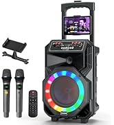 Karaoke Machine with 2 Wireless Microphones, Rolling Wheels, and Trolley – 8800mAh Portable Bluet...