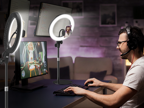 ring light stand selfie tripod photography lighting phone video recording laptop portable overhead