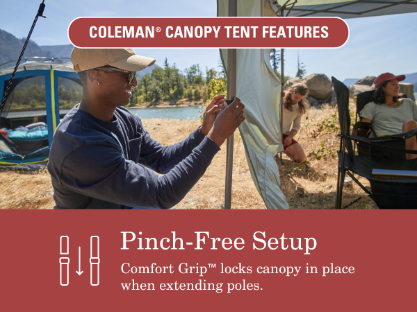 coleman pinch free set up canopy tent comfort grip poles easy stress quick camp hike sports tailgate