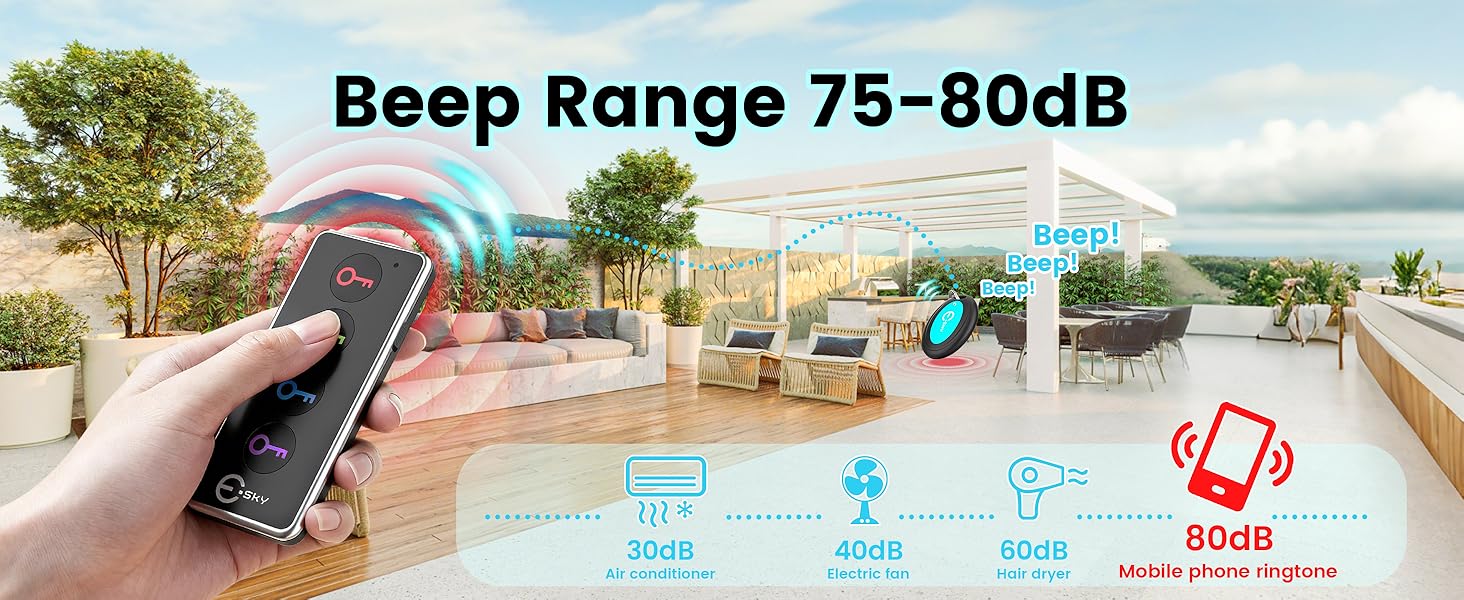 sky Key Finder Locator with Sound 85dB Item Trackers 131ft Range Beeper Tags Wireless Key Finders