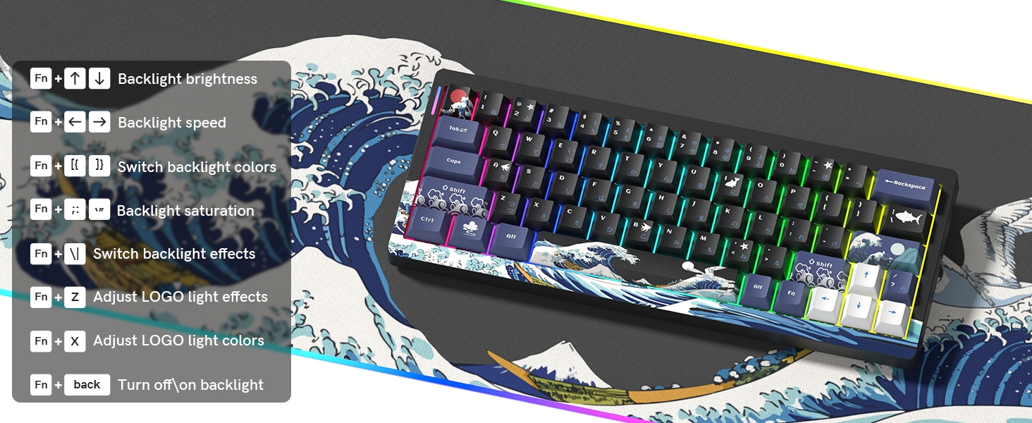 60% Percent Keyboard Wireless with QMK/VIA, Gaming Keyboard Kanagawa, Creamy Keyboard black