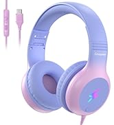 Cowyawn Kids Headphones Wired with Microphone, USB Type C Kid Headphone with LED Lights, 85/94dB ...