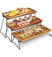 3 Tier Wooden Cupcake Stand Serving Tray, FODIENS Acacia Wood Dessert Table Display Set with Fold...