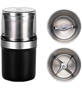 Spice Grinder, 200W Powerful Electric Coffee Bean Grinder with 2 Removable Stainless Steel Bowls,...