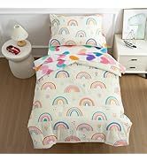 Btargot 4 Pieces Ultra Soft Toddler Bedding Set, Cartoon Love Hearts Flowers and Grass Rainbow Pa...