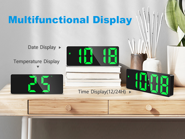 Digital Alarm Clock Large Display, LED Alarm for Bedroom, Type-C/Battery Powered Bedside Alarm Clock