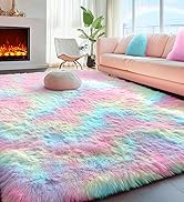 PAGISOFE 4x6 Rainbow Fluffy Soft Plush Area Rugs for Girls Bedroom, Shaggy Rugs for Kids Playroom...