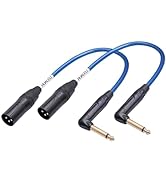 HUALEU Right Angle 1/4" TS to XLR 3Pin Male Audio Cable,6.35mm TS Mono Right Angle to XLR Male 3p...