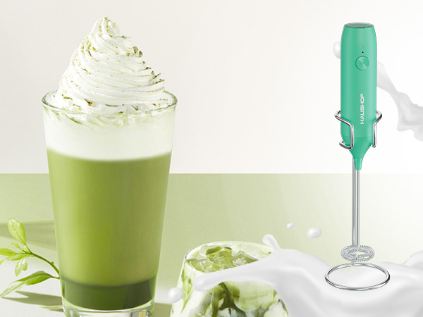 HAUSHOF Handheld Electric Milk Frother with Stand