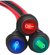 mankk 3PCS Round Rocker Switch 12V ON Off 3 Pin SPST Waterproof Toggle Switch SPST Blue Green Red...