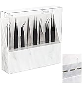 LXIANGN 8 Holes Dust-proof Eyelash Tweezers Holder Case Acrylic Marble Tweezer Stand Display Orga...