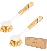 FunCee 2 Pack Kitchen Dish Brushes with Bamboo Handle, Dish Scrubber Built-in Scraper, Scrub Brus...