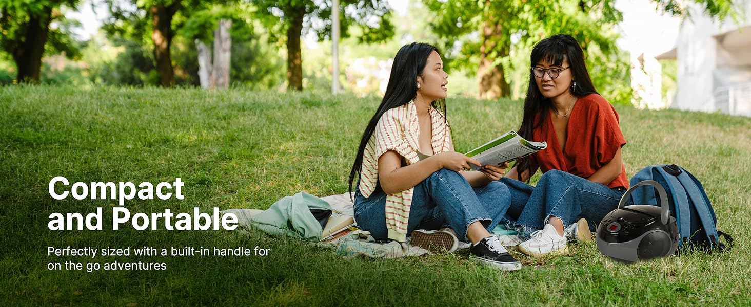 Portable CD Player with AM FM Radio Tuner, AUX Input, Stereo Boombox available in Red, Black or Blue