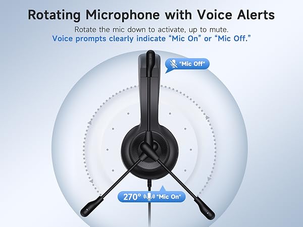 Computer Headset with Microphone for PC, USB Headset with Noise Cancelling Mic Black