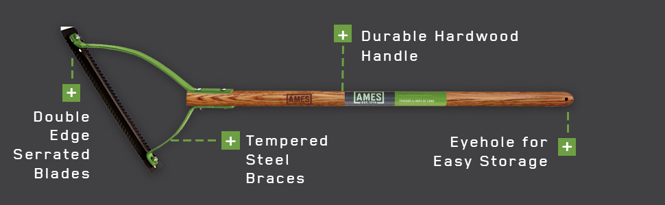 ames, lawn, garden, tool, weeds, grass, clearing, cut, chop, wood, handle, blades, serrated, brace