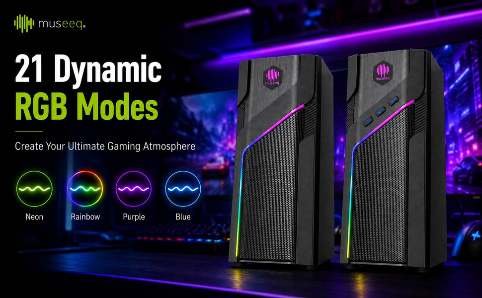 rgb gaming speakers with 21 dynamic light modes for immersive desktop gaming atmosphere