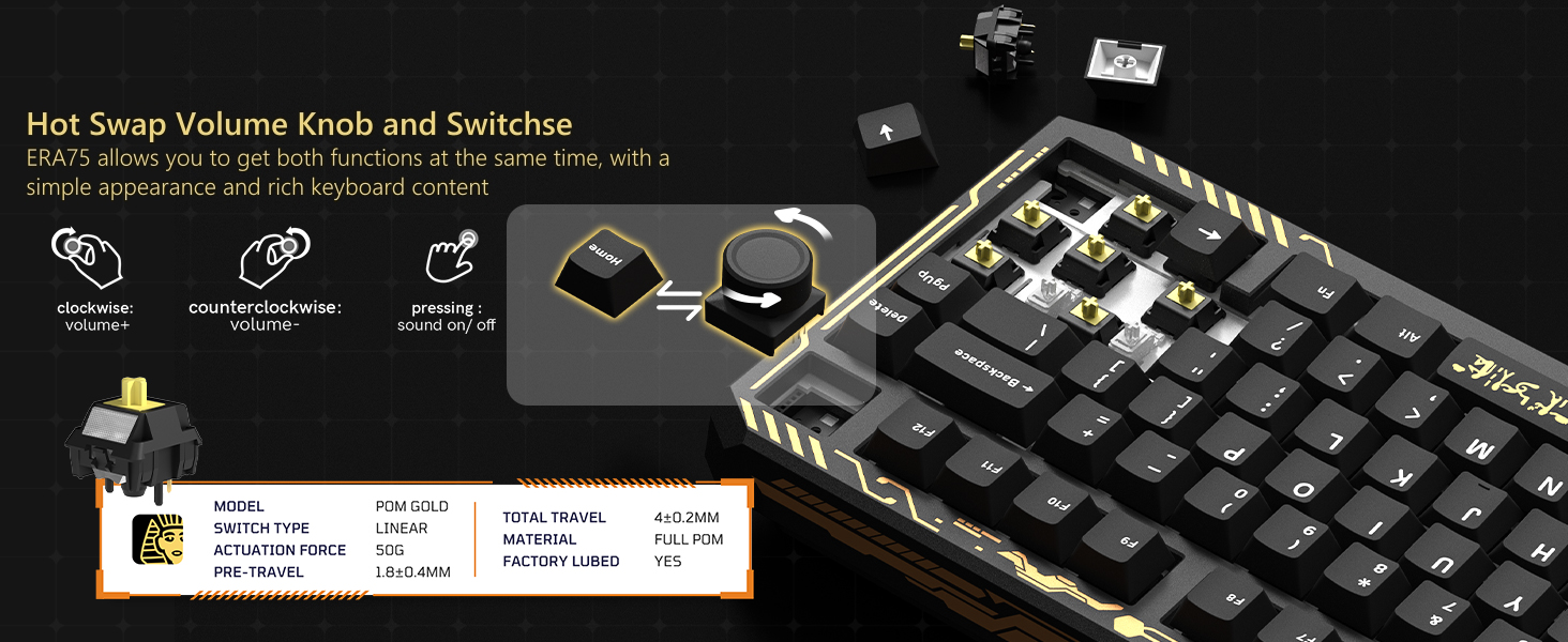 Wireless Gaming Keyboard Black Knob, 75% Aluminum Mechanical Keyboard QMK/VIA