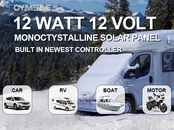 OYMSAE 12W Solar Car Battery Charger Portable 12V Trickle Battery Charger 