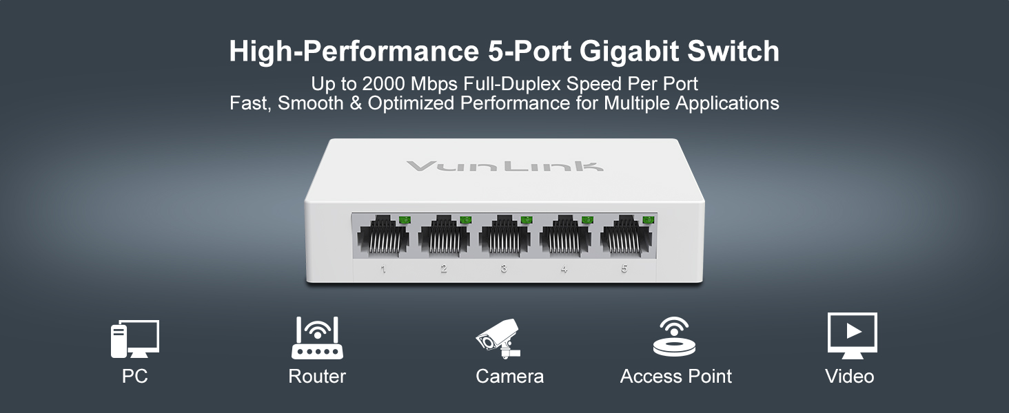 VunLink High-Performance 5-Port Gigabit Switch