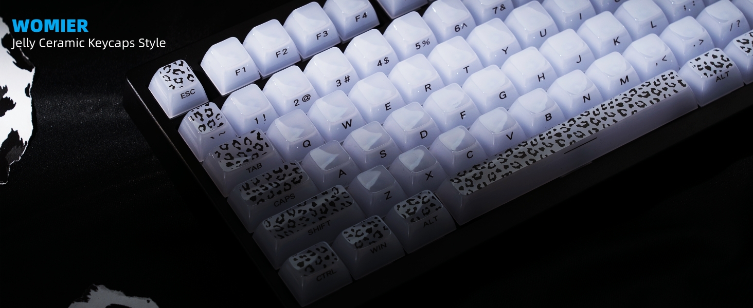 Womier Keyboard Keycaps Jelly, White Ceramic Keycaps Style, Leopard Print Key caps
