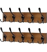 RELBRO Coat Rack Wall Mount, 16.7 Inch Wooden Wall Coat Hanger with 5 Triple Hooks, No Assembly, ...