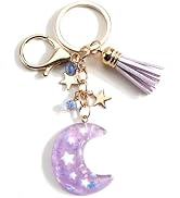 Moon and Star Keychain with Tassel Dreamy Sky Keycharm for Women Bling Moon Keyring for Bags