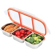 HSXMN Stainless Steel Snack Containers, 3-Compartment Metal Snackle Box for Kids &amp; Adults, Clear ...