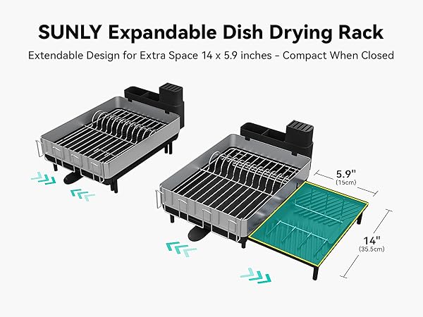 Expandable Dish Drying Rack_Large Dish Racks for Kitchen Counter_Stainless Steel Dish Drainers
