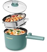 Topwit Electric Cooker with Steamer, 1.5L Ramen Cooker, Non-Stick Frying Pan, Cooking Pot for Pas...