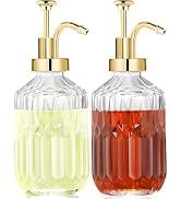 TIWPAJS Glass Coffee Syrup Dispenser 13.5oz, Syrup Bottles with Luxurious Diamond Texture, Gold S...